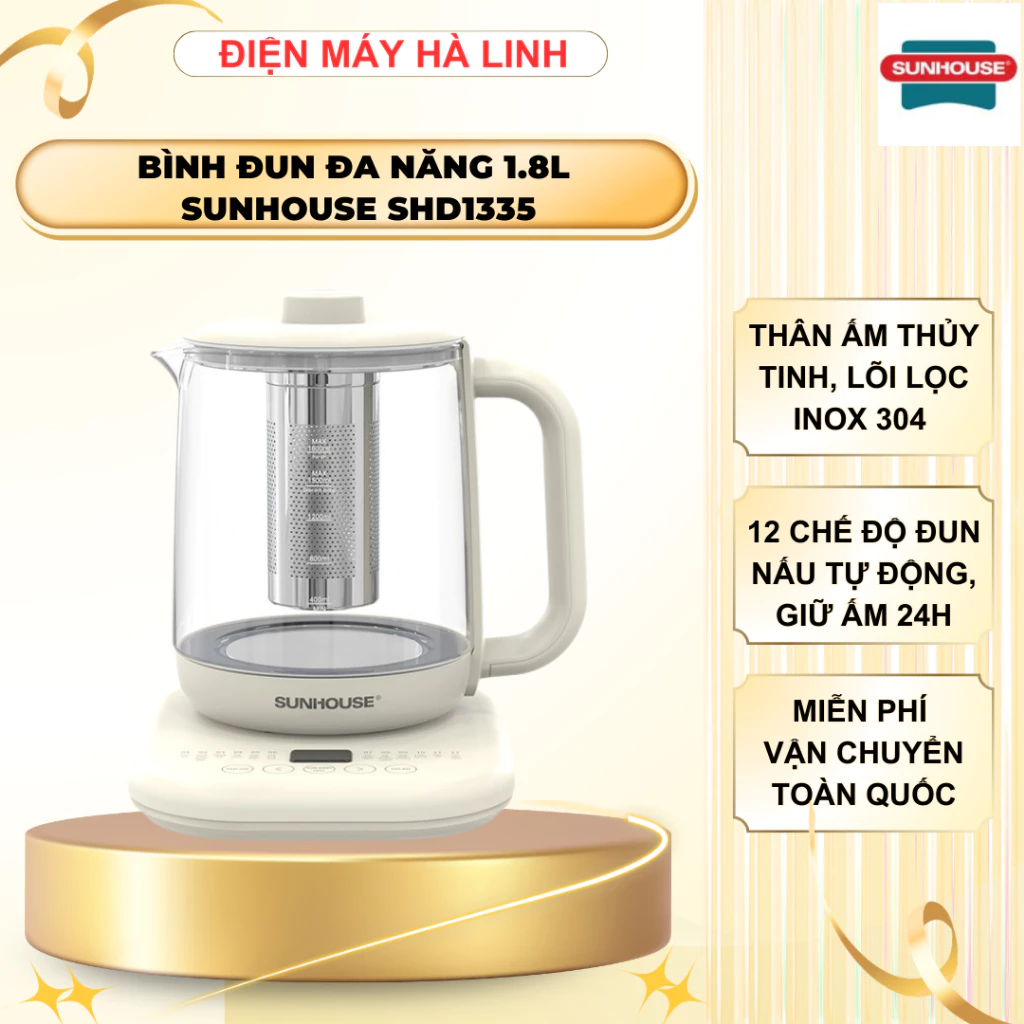 Bình đun đa năng 1,8L Sunhouse SHD1335,12 chế độ đun nấu tự động, Bảo hành 12 tháng