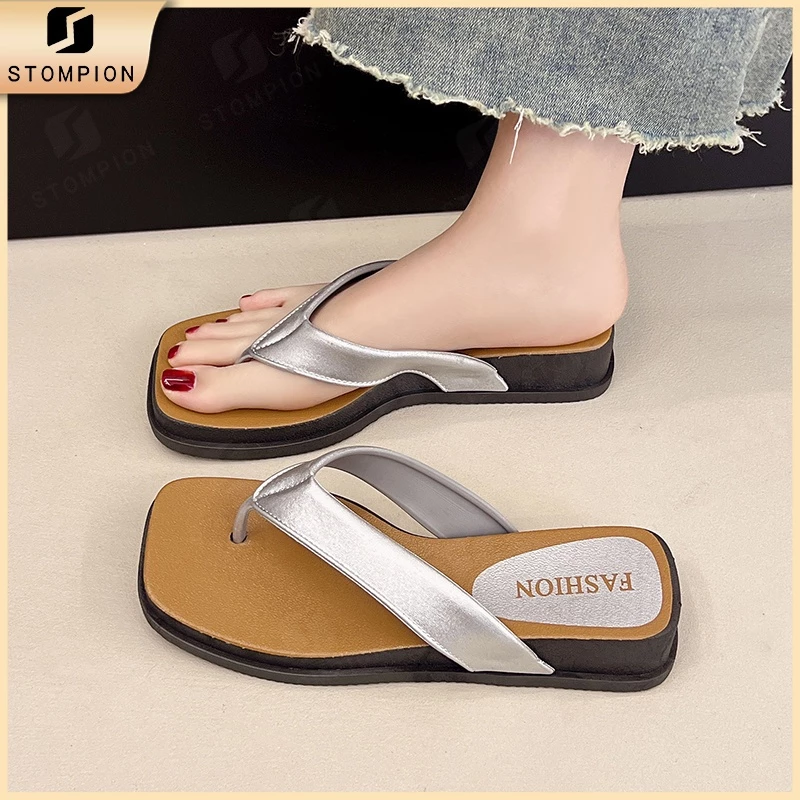STOMPION Sandals Nữ Đế Bằng Đơn Giản - Mặc quanh năm, nhiều màu lựa chọn, phong cách tối giản