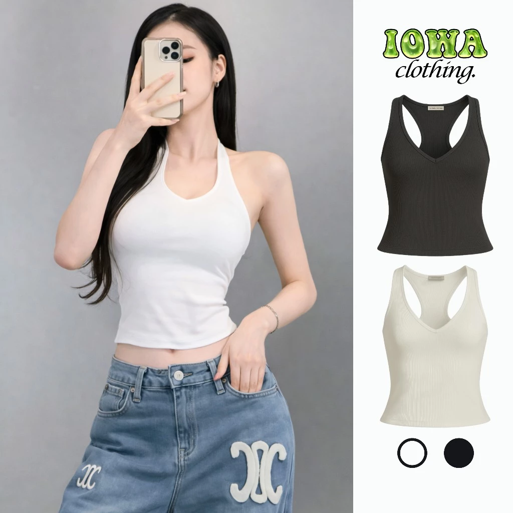Áo Thun Ba Lỗ Nữ Cổ Tim Hở Lưng Ôm Body IOWA DD04 - Thun Gân Co Giãn, Thoáng Mát