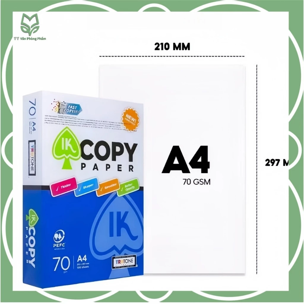 Giấy in A4, giấy photo 70/80gsm IK Copy 500 tờ - Giấy A4 500 tờ không gợn sóng, độ dày cao