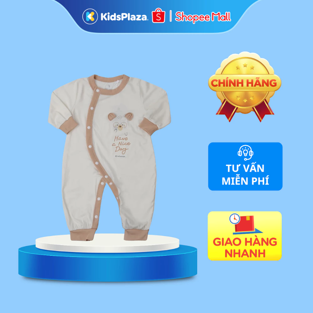 Bộ body dài cài lệch KidsPlaza Otis in gấu ND25T (Be)