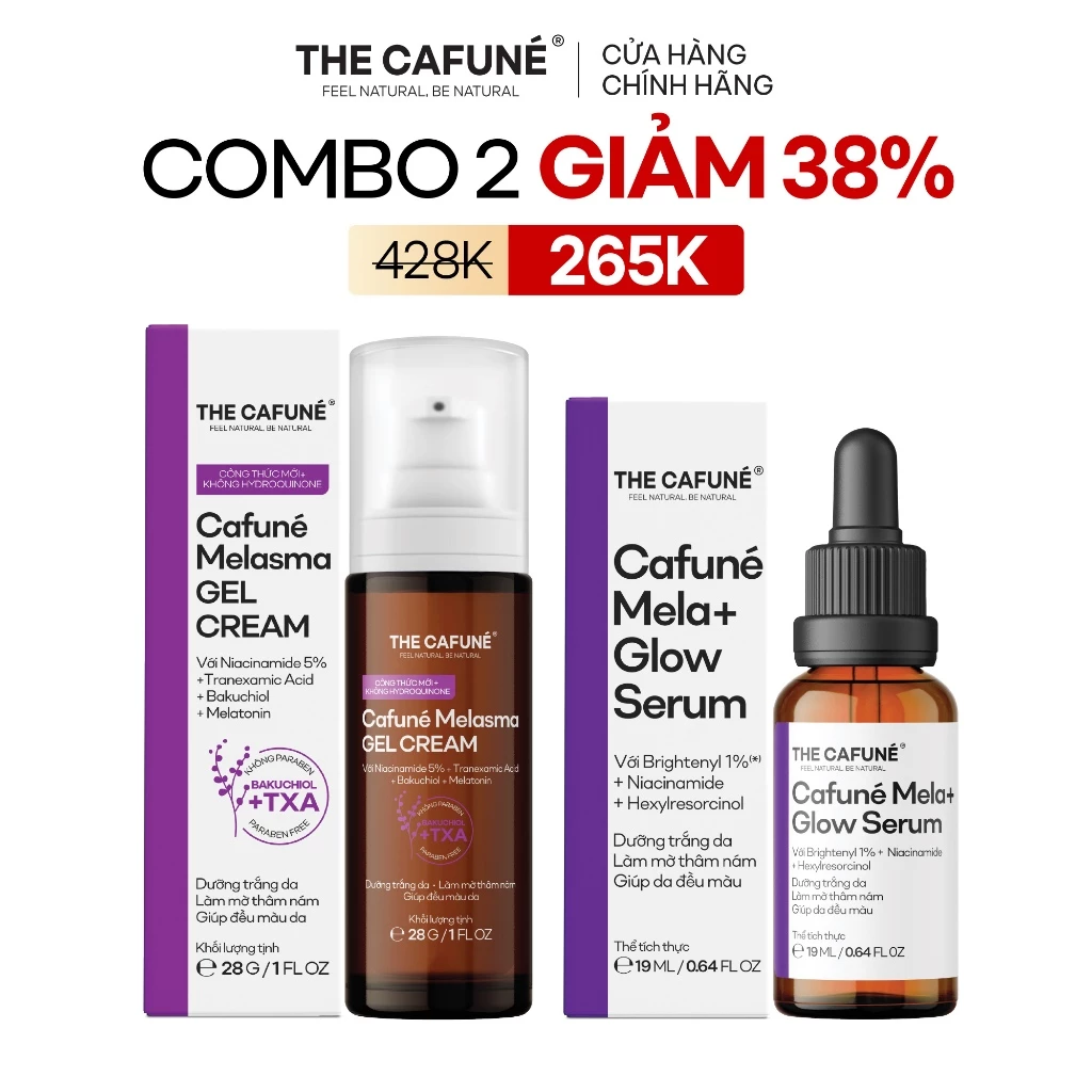 [COMBO GIẢM 36%] Bộ Đôi Mờ Thâm Nám Cafuné: Serum Thâm Nám Mela+ Glow 19ml + Kem Mờ Thâm Nám Melasma 28g