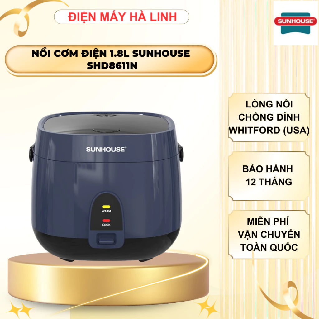Nồi cơm điện Sunhouse SHD8611, Công suất 700W, Dung tích 1.8 Lít, Sản xuất tại Việt Nam, BH 12 tháng