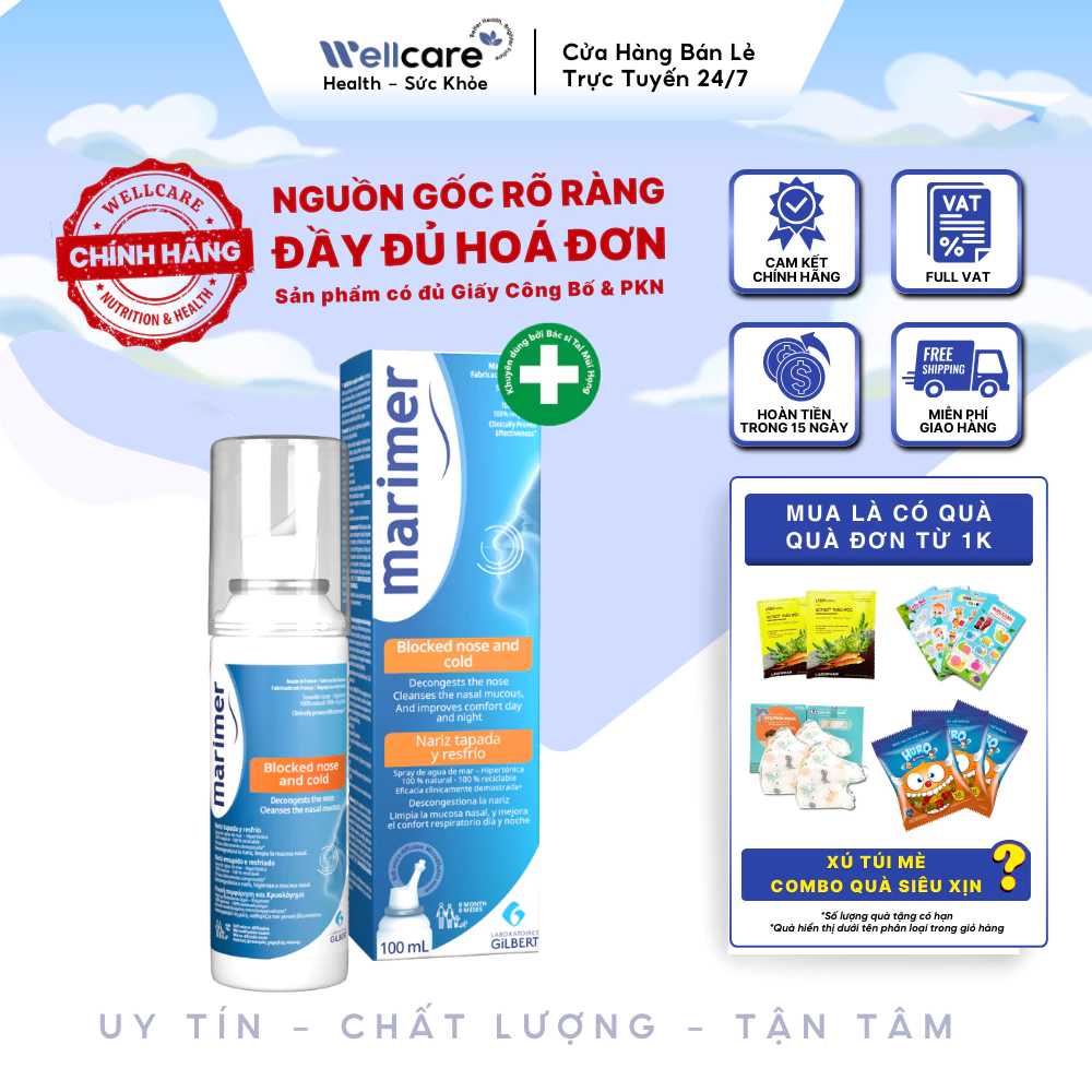 [✨CHÍNH HÃNG] Xịt mũi ưu trương Marimer - Giảm nghẹt mũi, viêm mũi cho người lớn và trẻ từ 3 tuổi - Chai 100ml