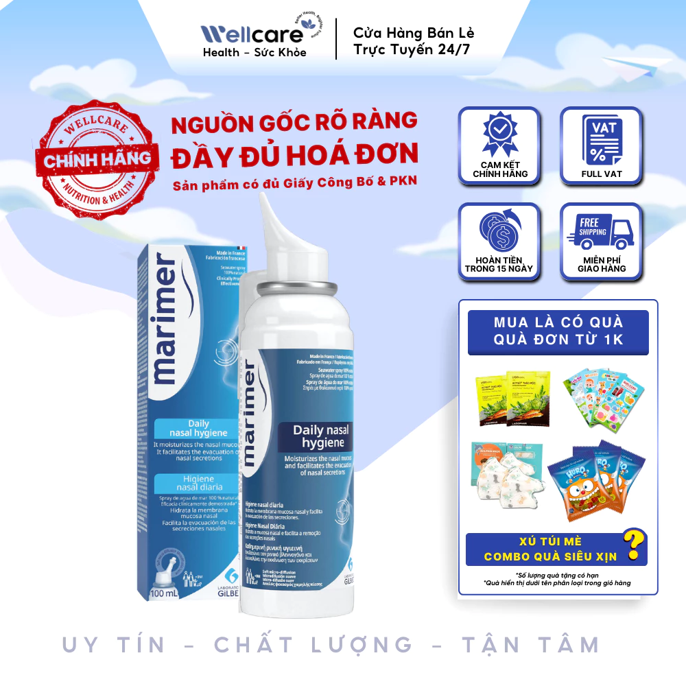 [✨CHÍNH HÃNG] Xịt mũi đẳng trương Marimer - Vệ sinh mũi hằng ngày cho người lớn và trẻ từ 3 tuổi - Chai 100ml