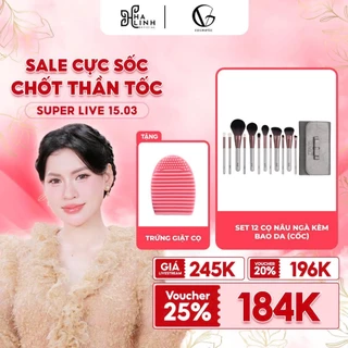 [Võ Hà Linh x GUVIET]  Set 12 Cọ Nâu Ngà Kèm Bao Da (côc) tặng trứng giặt cọ 250g