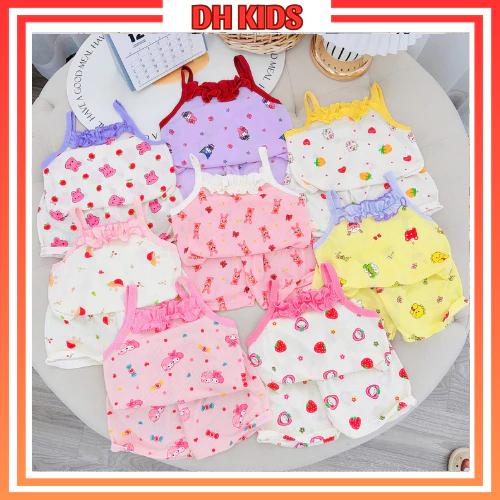 [A02] đồ bộ bé gái bộ hai dây cho bé chất thun tăm lạnh hoa tiết dễ thương cho bé mặc hè - DH KIDS