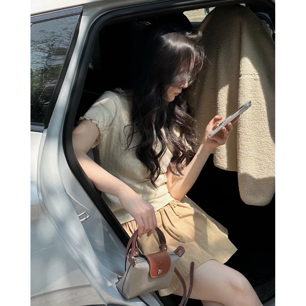 𝗦𝘁𝗲𝗲𝘇𝘆 • Áo len mongtoghi cộc tay phối ren vân trái tim cổ nơ form vừa, áo len mỏng xuân hè nữ phong cách Hàn Quốc L3080