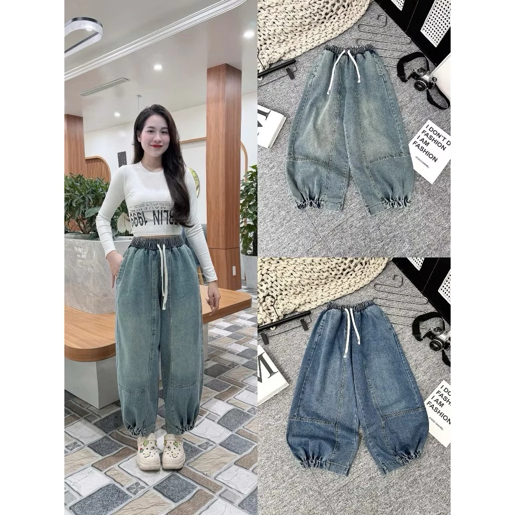[Mở Bán ]Quần bò Thụng Chun Gấu Jeans Mềm, Dáng Rộng Dễ Phối Đồ