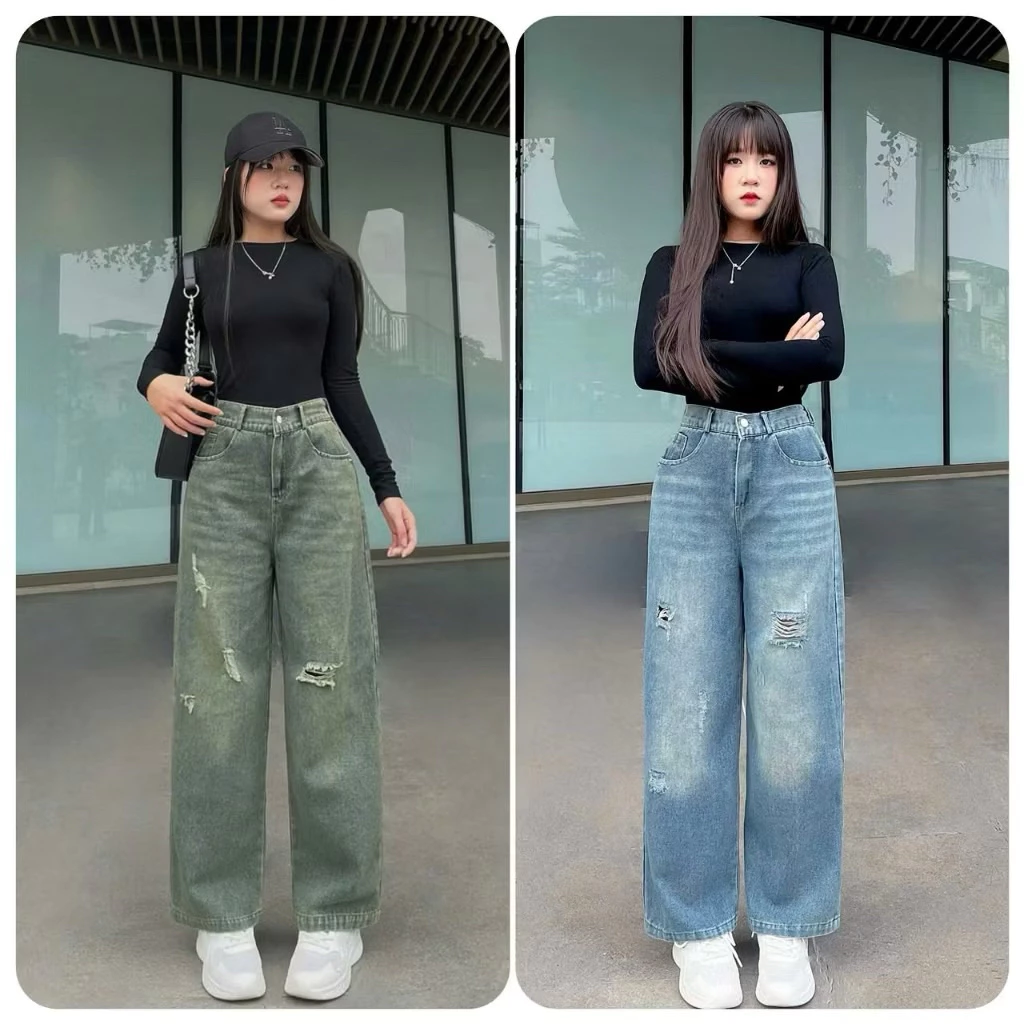 [ẢNH THẬT] Quần Jeans Xuông Nấm Khoá Trước Chun Sau Co Dãn Tốt Cạp Cao Có Sezi 40 - 70kg