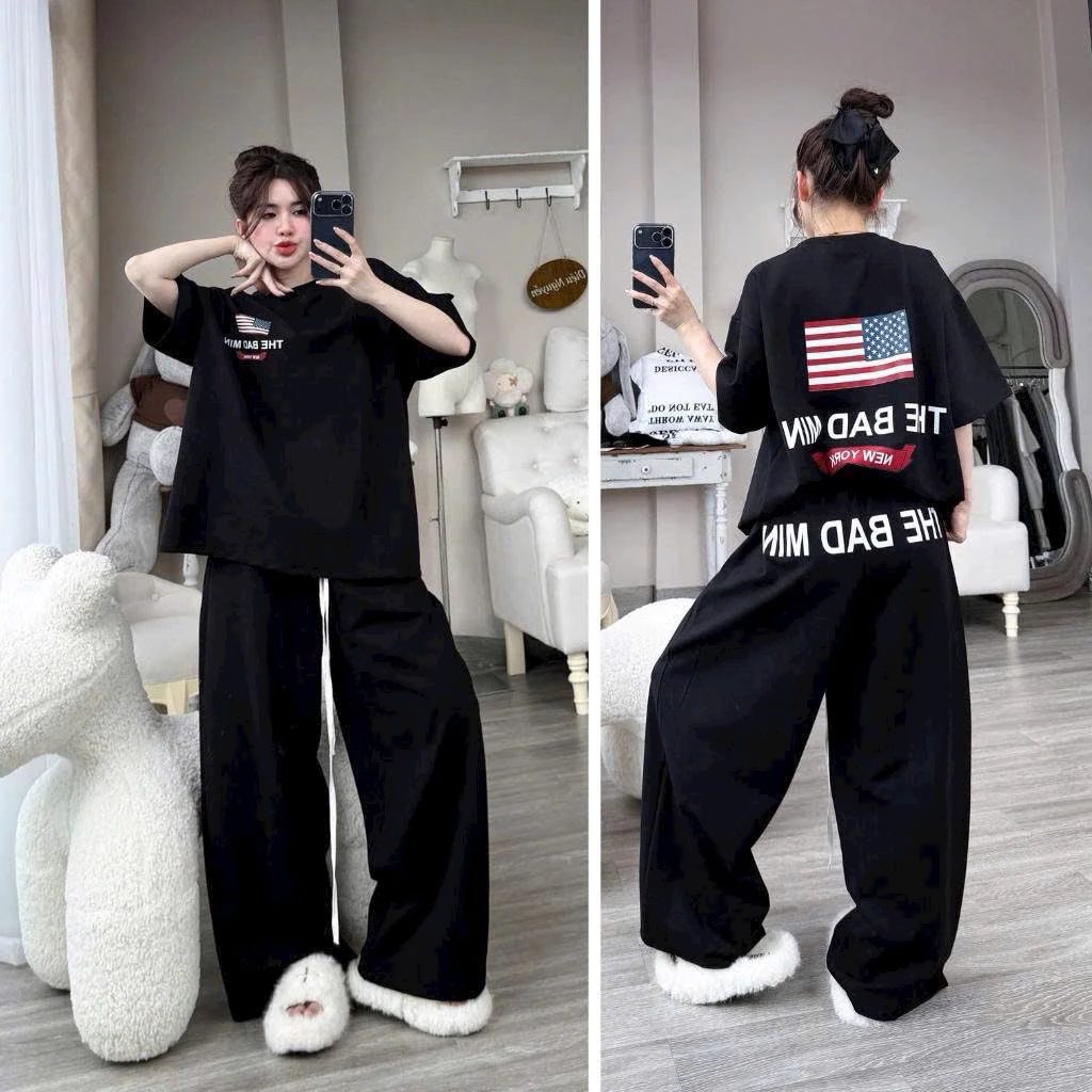 Sét Bộ Nữ Chất Thun Umi Hàn Áo Phông Phối Quần Dài Suông THE BAD MIN Form Thụng Trẻ Trung