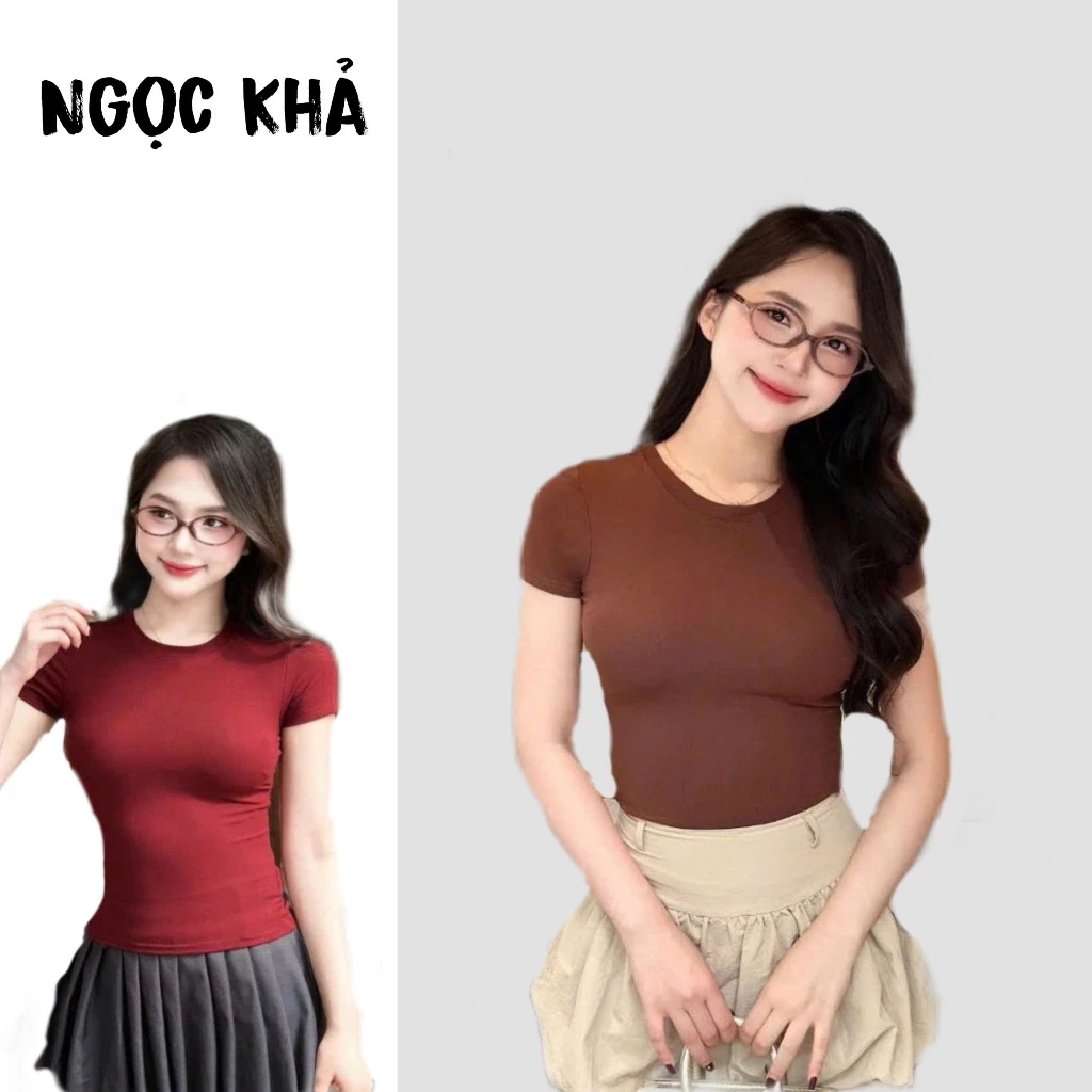 Áo thun cotton cổ tròn dáng ôm body, áo babytee màu trơn basic form ôm body, chất thun cotton cao cấp mềm mại