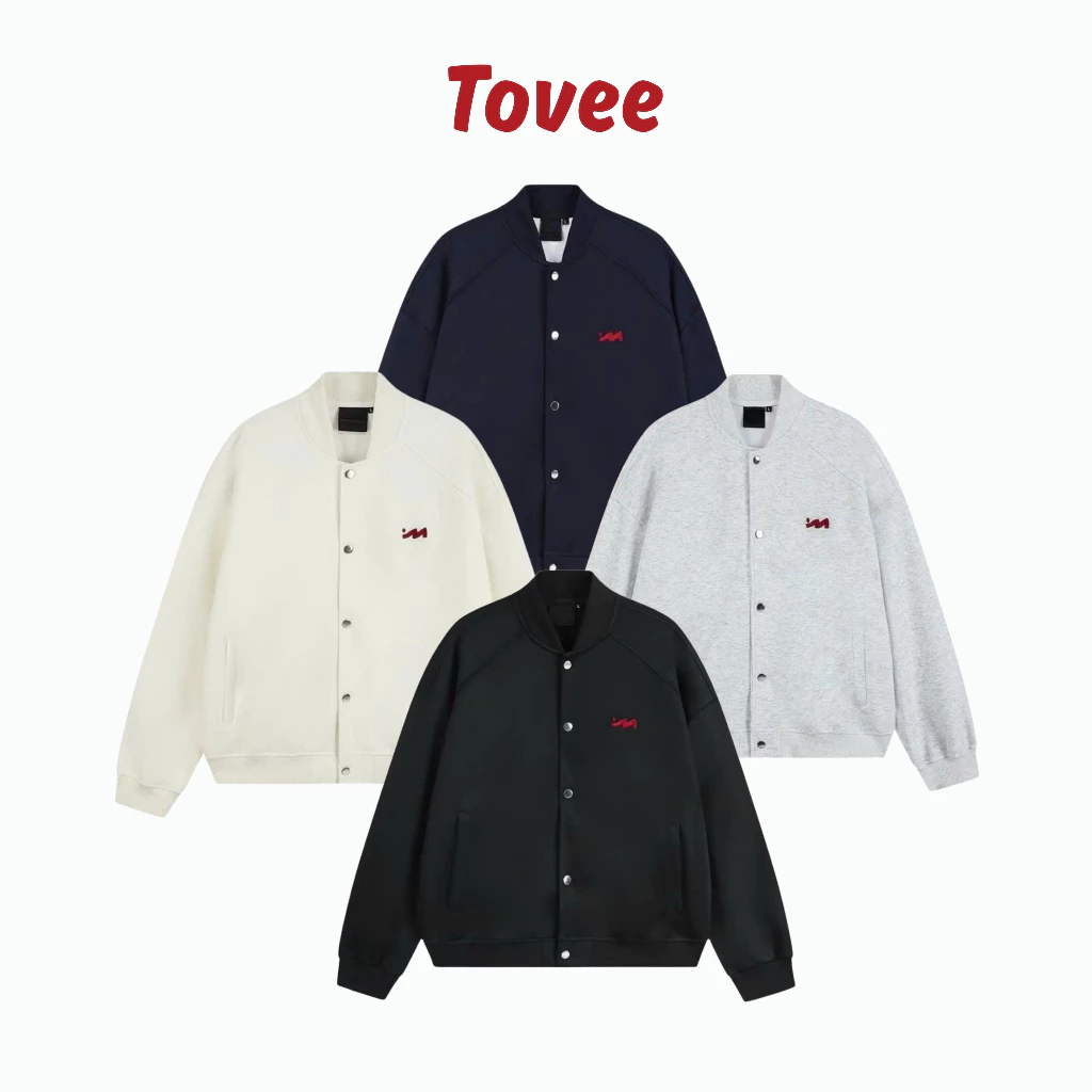 [XẢ HÀNG] Áo Khoác BOMBER THÊU LOGO Nỉ Nhung Cúc Bấm BM262, Áo Khoác Nam Nữ Có Túi TOVEE