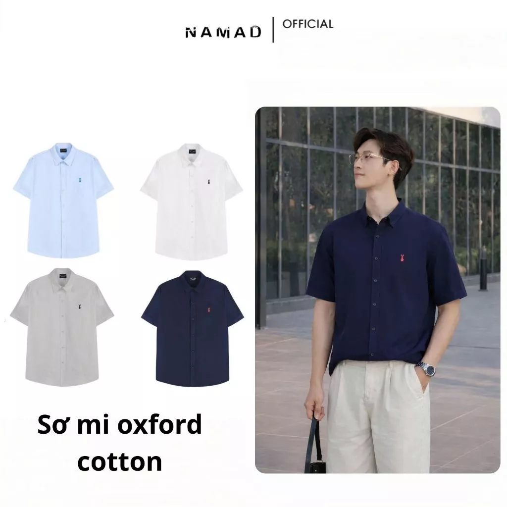 Áo Sơ Mi Cộc Tay Oxford Cotton NAMAD Form Regular Cổ Bẻ Thêu Rabbit Mát Mẻ, Thấm Hút Mồ Hôi