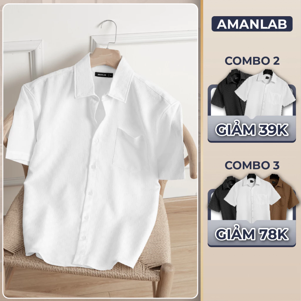 UPDATE MÀU MỚI Áo sơ mi nam ngắn tay, chất vải cotton dệt thoáng mát, form regular Fatic AMANLAB