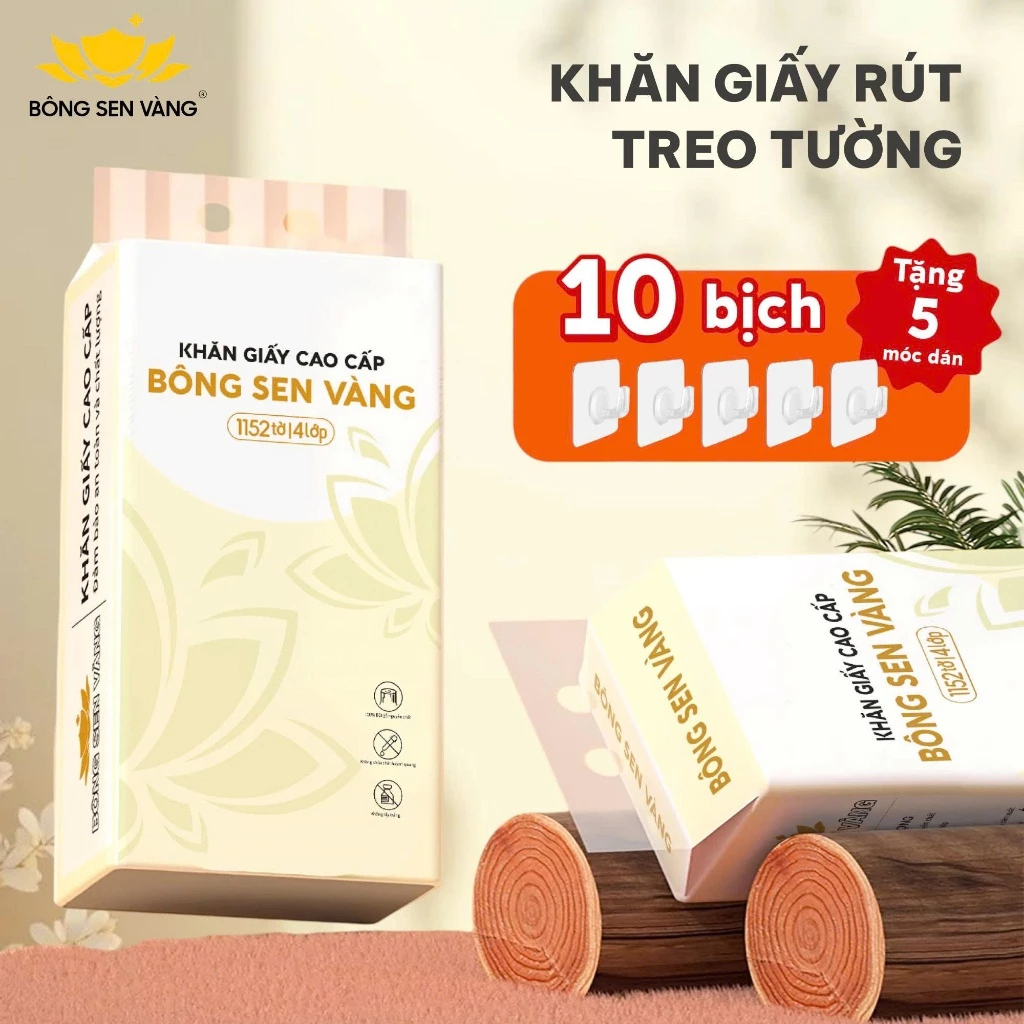 [SVIP] Khăn Giấy Rút Treo Tường Bông Sen Vàng 1152 Tờ (Tặng kèm móc treo)
