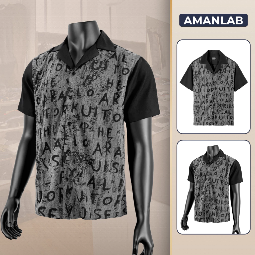 Áo sơ mi cotton wash rách phối cổ vest  họa tiết Code Mode, phong cách luxury AMANLAB
