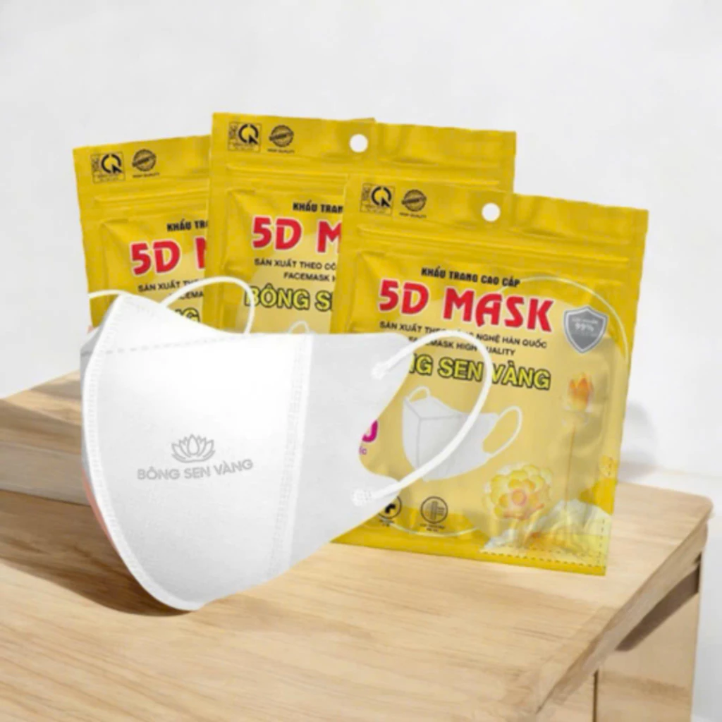 [SVIP] Thùng 500 Khẩu Trang 5D Bông Sen Vàng Cái 3 Lớp