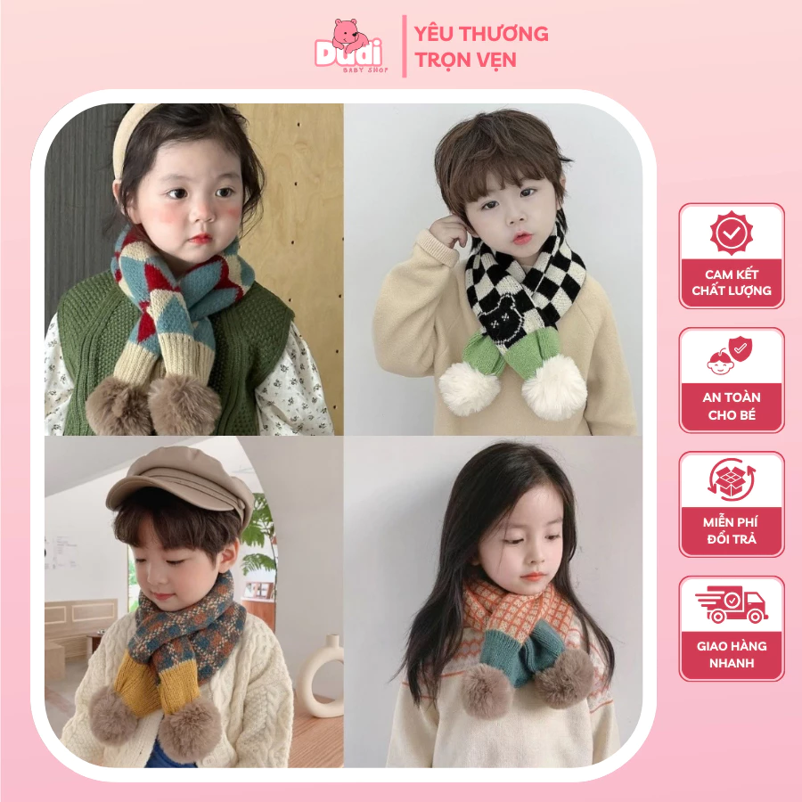 [1-4 tuổi] Khăn quàng cô Đan Len Dày Dặn Ấm Áp Họa Tiết Gấu DUDI BABY Hoạt Hình Dễ Thương cho bé - K12