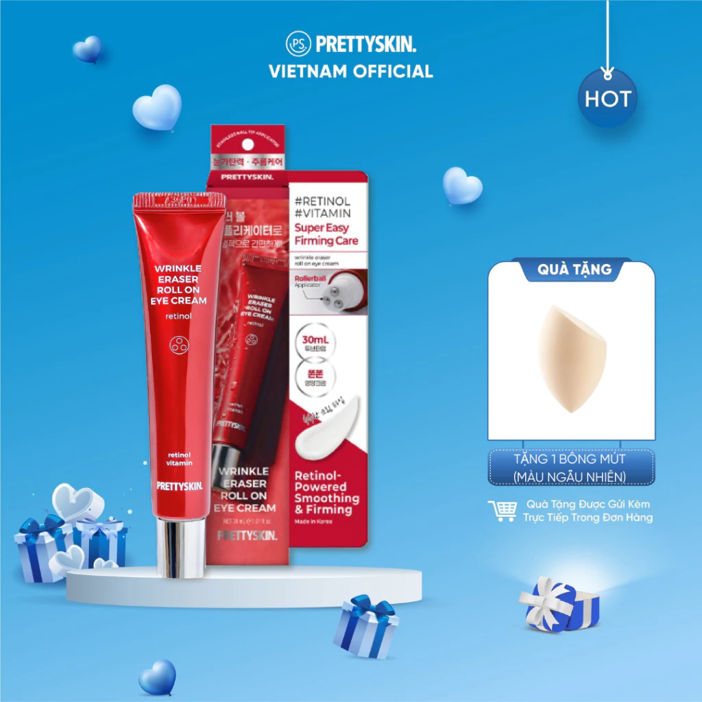 (Tặng 1 Bông Mút) Kem dưỡng mắt Retinol Prettyskin