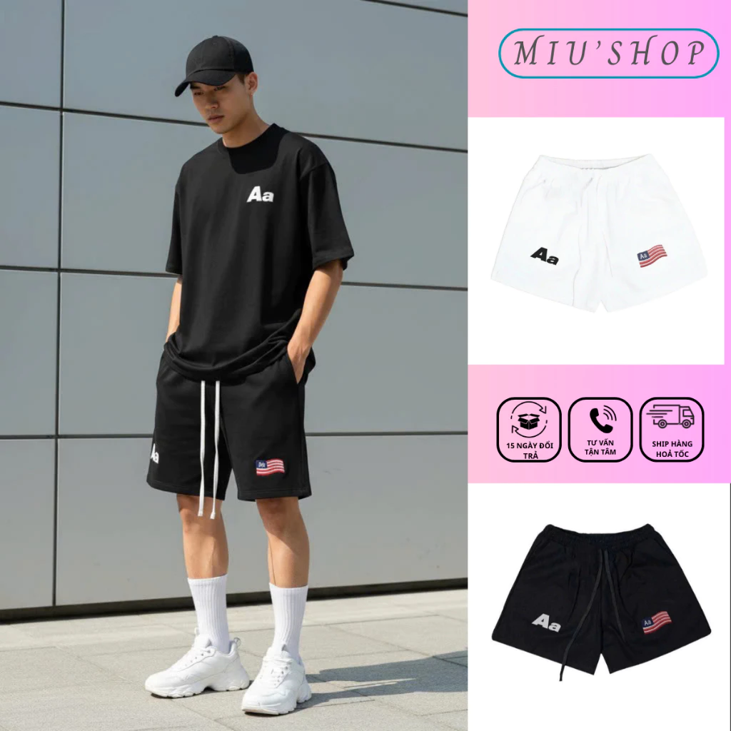 Quần Short Thể Thao Aa Nam Nữ Form Rộng – Quần Đùi Unisex Lưng Thun Dây Rút, Phong Cách Streetwear Năng Động