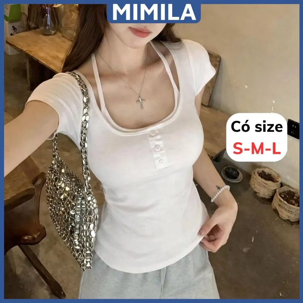 [CÓ SIZE] Áo Thun Ngắn Tay Cổ Yếm Ôm Dáng MIMILA Nhún Eo Tôn Dáng Trẻ Trung Chất Thun Cotton Mềm Mát - MA357