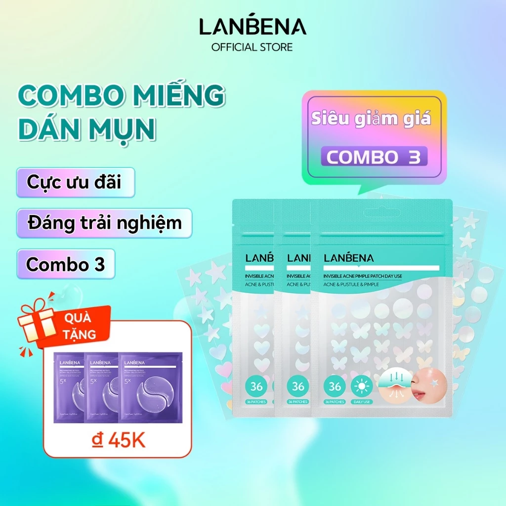 LANBENA Miếng dán mụn hình dán mụn sticker (36 miếng/gói) - giảm mụn, che khuyết điểm, hút nhân mụn xẹp mụn kháng nước