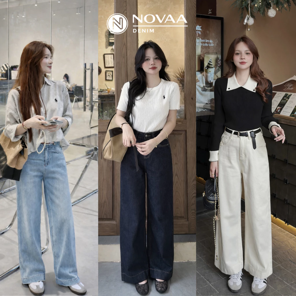 Quần Jean nữ ống rộng ống suông lưng cao, quần bò nữ denim dày dặn form đẹp, basic hàn quốc tôn dáng đi học đi chơi