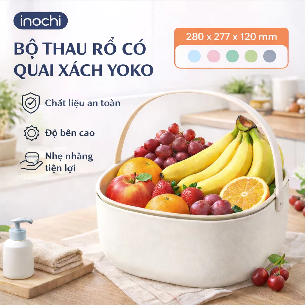 Bộ thau rổ quai xách cao cấp Inochi - 27cm - Đa năng, tiện lợi, cao cấp, sang trọng