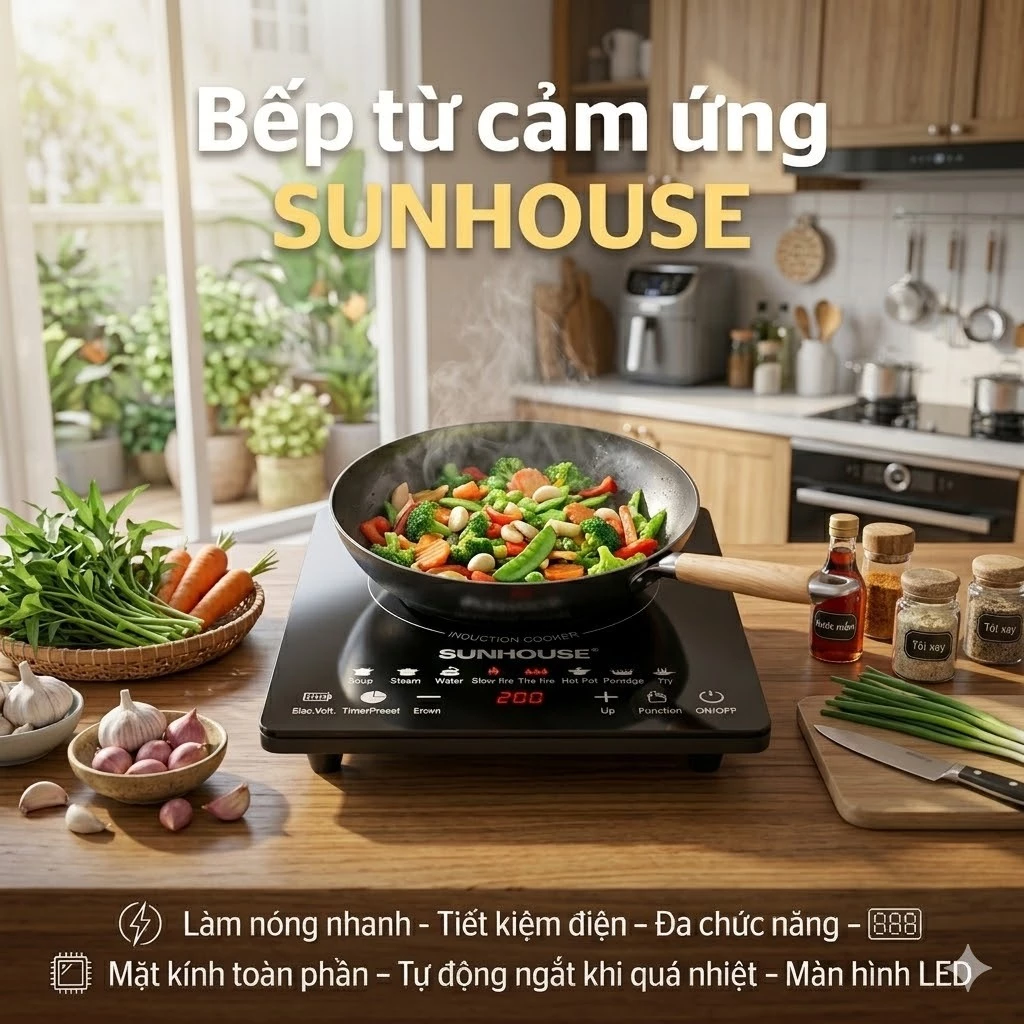 [Tặng kèm nồi innox] Bếp Từ Cảm Ứng SUN. HOUS 2200W. Nấu Nhanh Siêu Tốc | Tiết Kiệm Điện | An Toàn Cho Gia Đình Hiện Đại