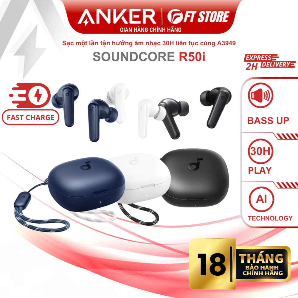 Tai Nghe Bluetooth Anker - R50i A3949 IPX5 True Wireless Earbuds Earphone Trắng/Đen/Xanh - BH18TH