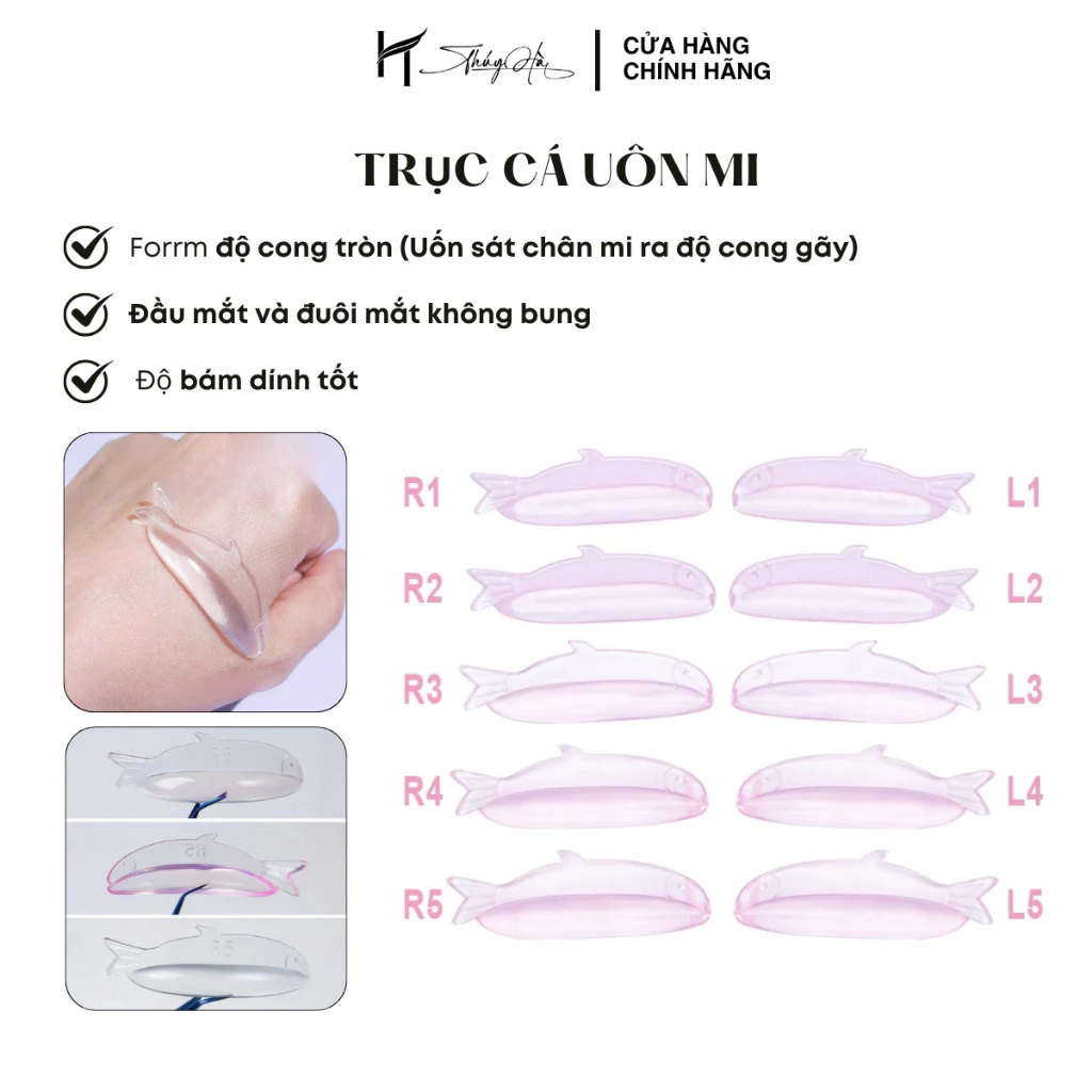 Trục Uốn Mi Con Cá  5 cặp dạng thạch màu hồng, bám dính tốt, trục uốn mi silicon, Thúy Hà