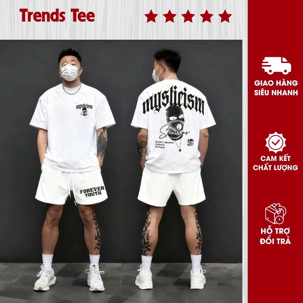 Set Bộ Nam Nữ Form Rộng Áo Cotton 100% & Quần Nỉ Chân Cua Đứng Form Cao Cấp In Hình Mysticsm