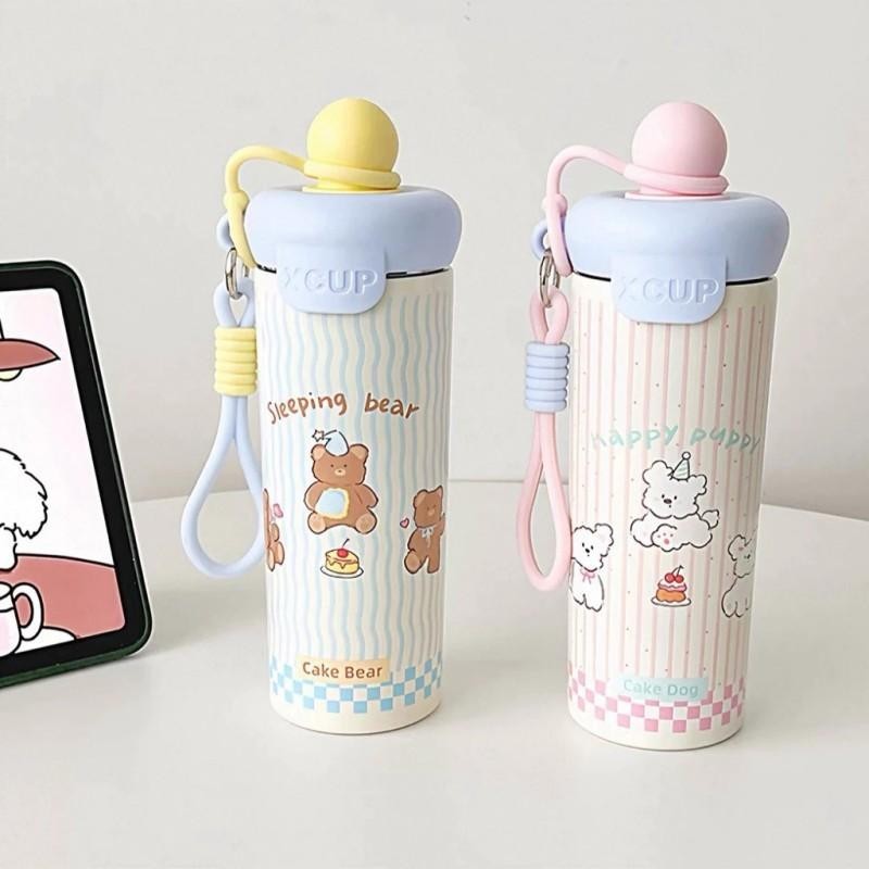 Bình Nước Giữ Lạnh 600ML Hoạ Tiết Mèo Cún Dễ Thương, Sản Phẩm Bán Chạy Nhất