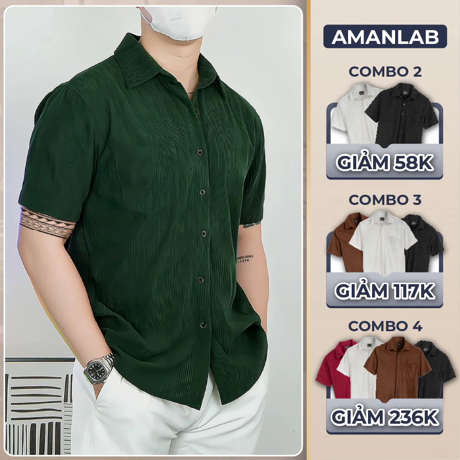 Áo sơ mi nam nữ ngắn tay, form regular thoải mái, chất vải cotton nhung tăm Three velvet  AMANLAB