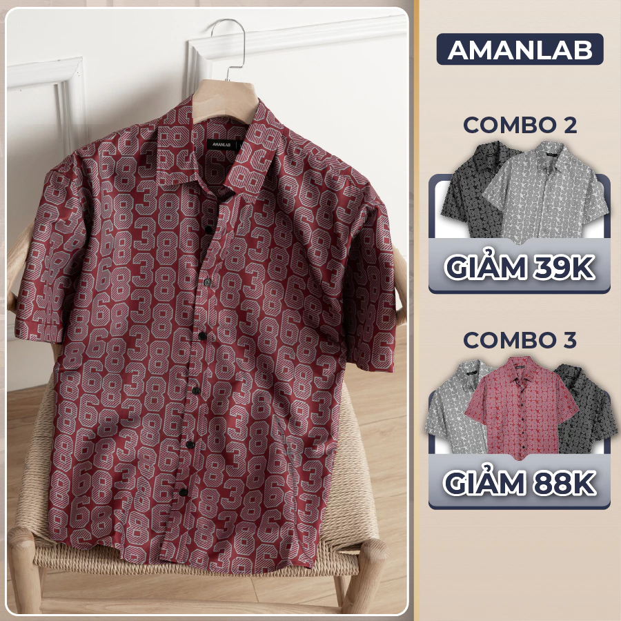 Áo sơ mi tay ngắn, chất vải Lụa thoáng mát, không nhăn, in họa tiết Pattern GEN8386 AMANLAB