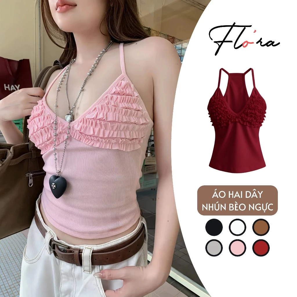[XẢ HÀNG] Áo HAI DÂY NHÚN BÈO NGỰC BORIP LỤA Ôm Body BM245, Áo Thun Nữ 2D Kiểu Trơn Flo'ra