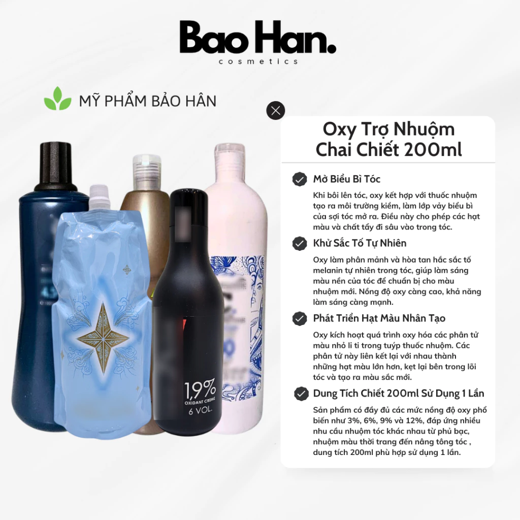 OXY TRỢ NHUỘM TÓC 200ML – OXY NHUỘM TÓC CHAI CHIẾT MINI TIỆN LỢI, ĐỦ NỒNG ĐỘ 3% 6% 9% 12%, NHUỘM TÓC TẠI NHÀ