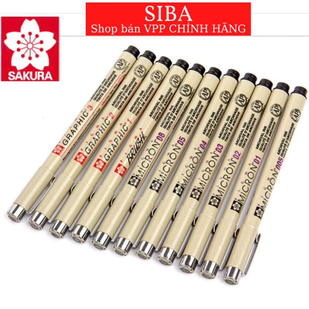 Bút line SAKURA Pigma MICRON, bút đi nét chuyên dụng cho vẽ mỹ thuật mực đen các size ngòi- CHÍNH HÃNG