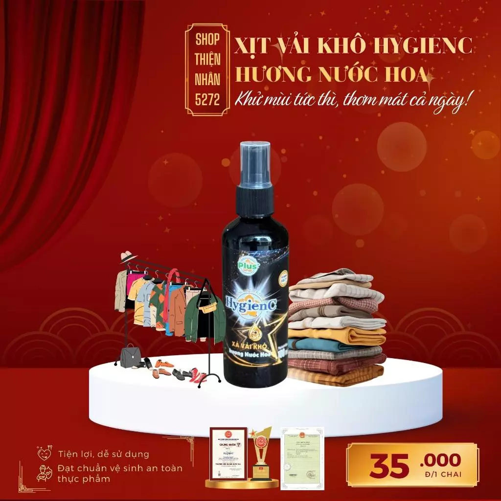Xịt Vải Khô Khử Mùi HygienC Hàng Việt Nam - Dung Tích 100ml/Chai Xịt.