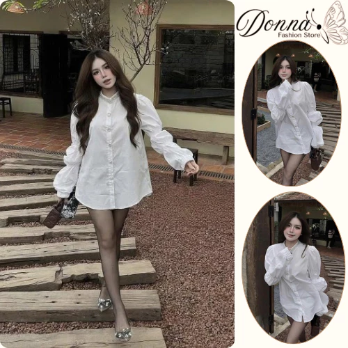 Áo Sơ Mi Nữ Trắng Form Rộng Tay Bồng Nữ Tính, Áo Kiểu Hàn Quốc Thanh Lịch Dễ Phối Đồ DONNA HCOM25074