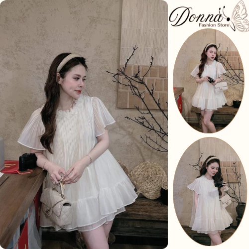 Set đồ nữ, đồ bộ nữ DONNA HCOM26214 chất voan cổ tròn đính hoa dáng babydoll xinh xắn, đáng yêu