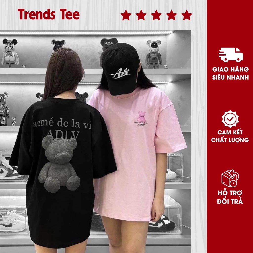 Áo Thun Nam Nữ Cotton 100% Cao Cấp 250Gsm In Hình Gấu Acme Form Dày Dặn Co Giãn 2 Chiều
