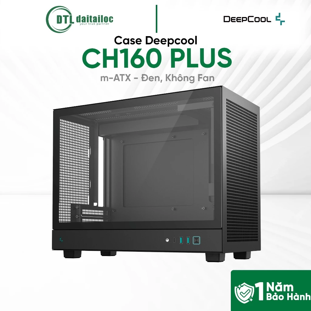 Case Deepcool CH160 PLUS m-ATX Đen Không Fan Thiết kế Ấn Tượng | Chính Hãng | Bảo Hành 1 Năm