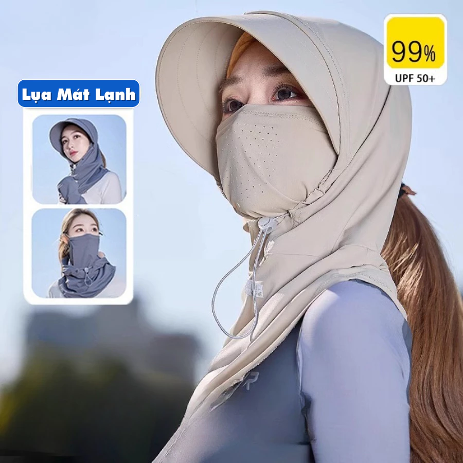 Mũ Chống Nắng Trùm Đầu Chống Tia UV 99% Kèm Khẩu Trang Che Mặt, Mũ Chống Nắng Thoáng Khí