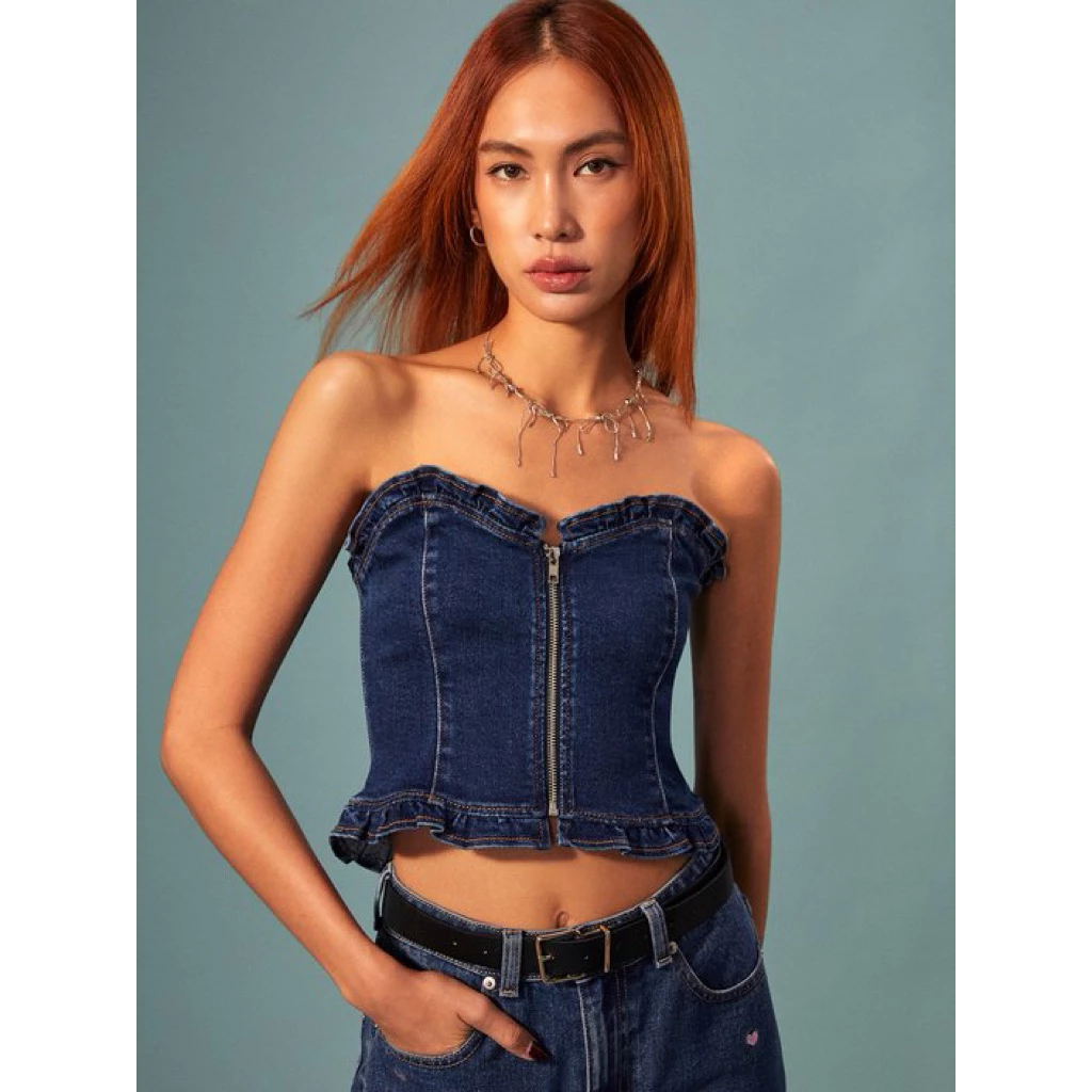 [MIDDUA] Cup01 - Cúp ngực denim uốn biên