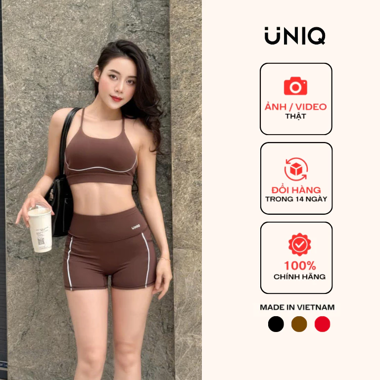 Bộ Đồ Tập Gym Yoga Nữ UNIQ Cool Peel - Áo Viền Trắng Dây Chéo Chữ V Ngược & Quần Legging Đùi