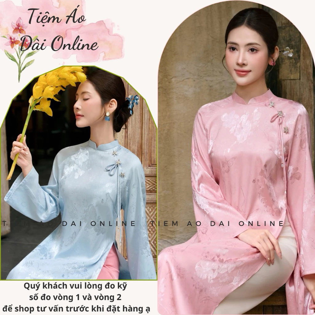 Áo dài lụa hoa nữ cao cấp – Áo dài truyền thống form rộng thanh lịch, nhiều màu