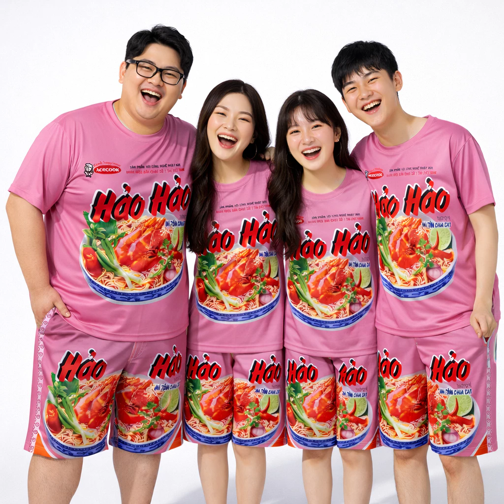 Bộ quần áo Nam Nữ Hảo Hảo mì tôm 10kg-123kg Bigsize co dãn Đồ bộ Unisex gia đình hội nhóm hài hước mặc sự kiện du lịch