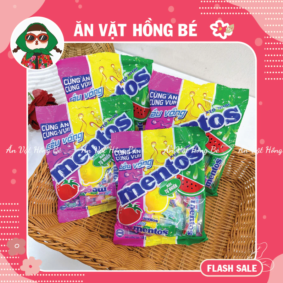 Gói Kẹo Nhai Mentos Mini Cầu Vồng Hương Trái Cây (Gói 108g Nhỏ)